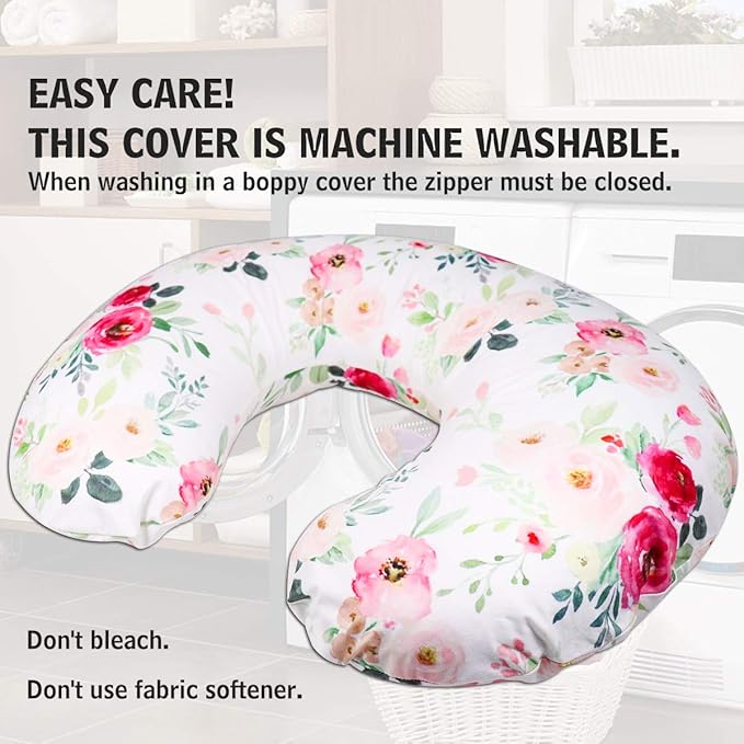 TANOFAR Floral Nursing Pillow Cover, Breastfeeding Pillow Slipcover for Baby Boys & Girls, Nursing Pillow Case for Newborn, Soft Fabric Fits Snug On Infant, Washable & Breathable, Watercolor Flower
