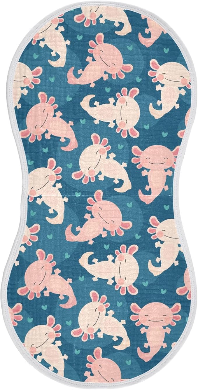 Muslin Burp Cloths for Baby Boys and Girls - 1-Pack Ultra Absorbent Cute Axolotl Muslin Washcloths, Newborn Towel, Milk Spit Up Rags, Burp Cloth Bib for Unisex, 22 x 11 Inch