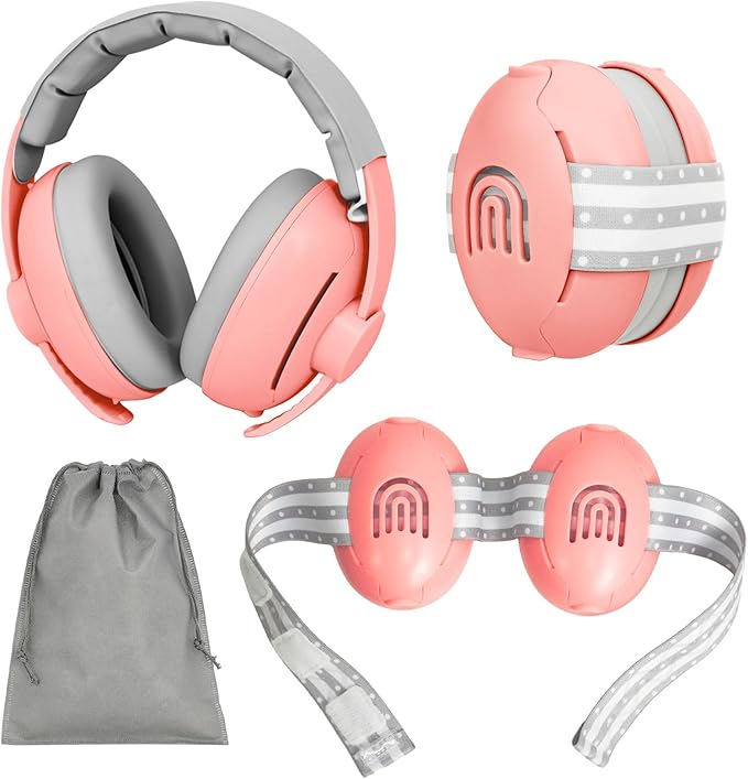 2-in-1 Adjustable Baby & Toddler Noise Cancelling Headphones - Ear Muffs for Kids 1-3 for Airplane Travel