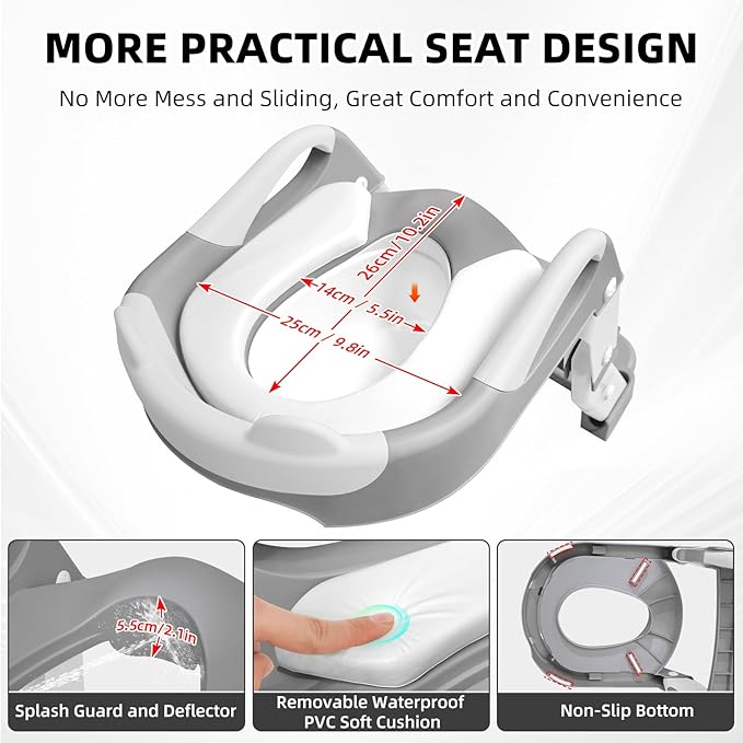 Potty Chair, potty training toilet seat with step stool ladder for Kids and Toddler Boys Girls - Kids Potty Training Soft Padded Seat (Grey+White)