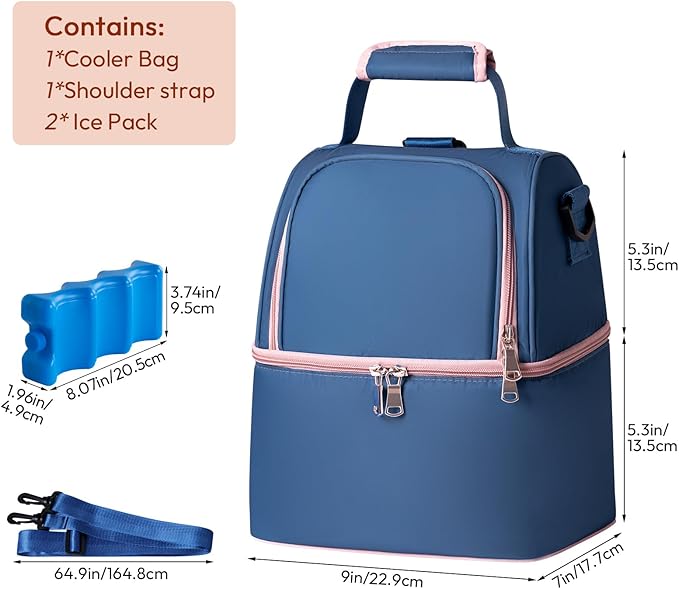 NCVI Breastmilk Cooler Bag, Breast Pump Bag with 2 Ice Pack Fits 6 Bottles, Double Layer Breast Milk Cooler Travel Bag Baby Bottle, for Travel, Nursing Mom Daycare, Work, Picnic (SkyBlue)