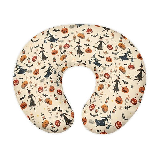 Witch Jack-O'-Lantern Baby Nursing Pillow Cover for Breastfeeding Moms, Breathable Neutral Halloween Breastfeeding Pillow Cover for Bottle Feeding (22"x18"x6")