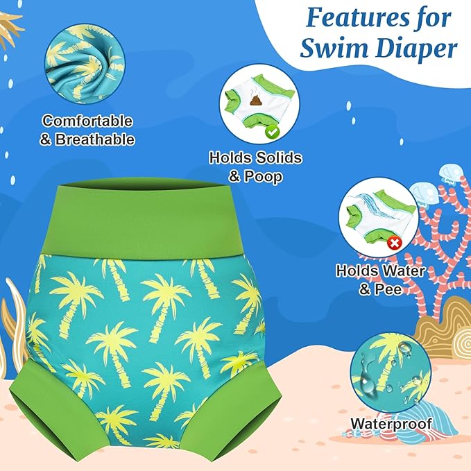 MOEMOE BABY Reusable Swim Diapers, Quick-Dry Swimming Diaper for Boys and Girls, Ideal for Pool, Beach & Swim Lessons S/2T