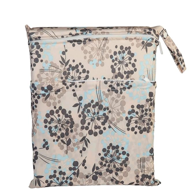 2 Wet Bags Reusable Diaper Nappy Waterproof With Two Zippered Pockets (Owl and Foliage)