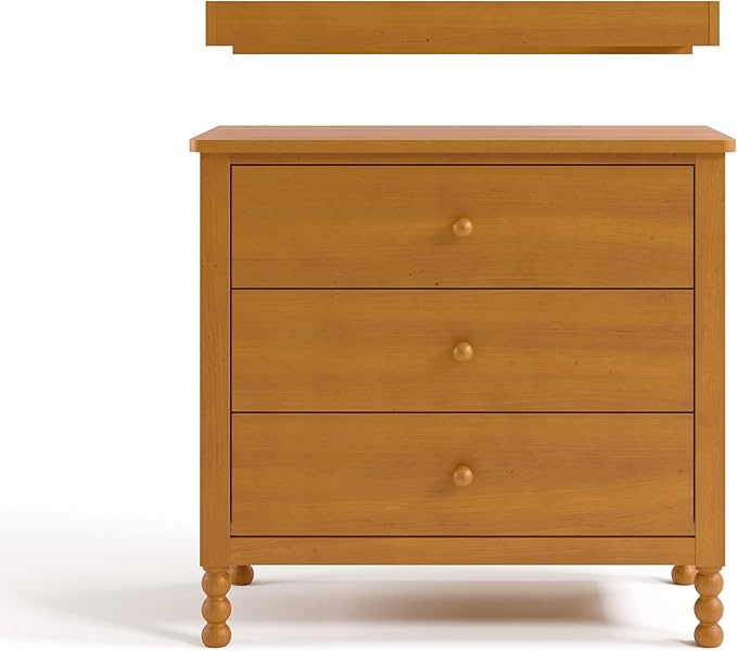 Storkcraft Rio 3 Drawer Chest with Changing Topper (Almond) – GREENGUARD Gold Certified, Premium Wood Dresser for Baby & Kids Bedroom, Safety Interlocking Drawers, Pre-Installed Tracks, Kids Chest