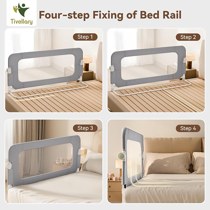 Tivellary 59’’ Reinforced Bed Rail for Toddlers – Extra Long Safety Guard with Thickened Material, Adjustable & Folding Bed Rails for Twin, Full, Queen, King Beds