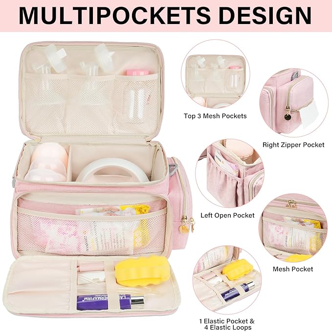 Breast Pump Bag Compatible with Spectra S1 and S2, Breast Pumping Travel Storage Bag with Waterproof Mat for Pumping Essentials and Accessories, Pink