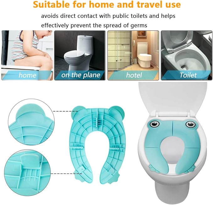 Folding Large Non-Slip Potty Training Seat for Boys and Girls, Travel Portable Reusable Toddlers Toilet Seat Covers Liners Fits Round & Oval Toilets with Carry Bag