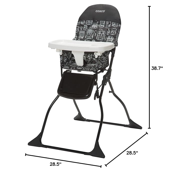 Cosco Simple Fold Full Size High Chair with Adjustable Tray, 28.5x23.5x38.7 Inch (Pack of 1) & Simple Fold Deluxe High Chair with 3-Position Tray, Monster Syd