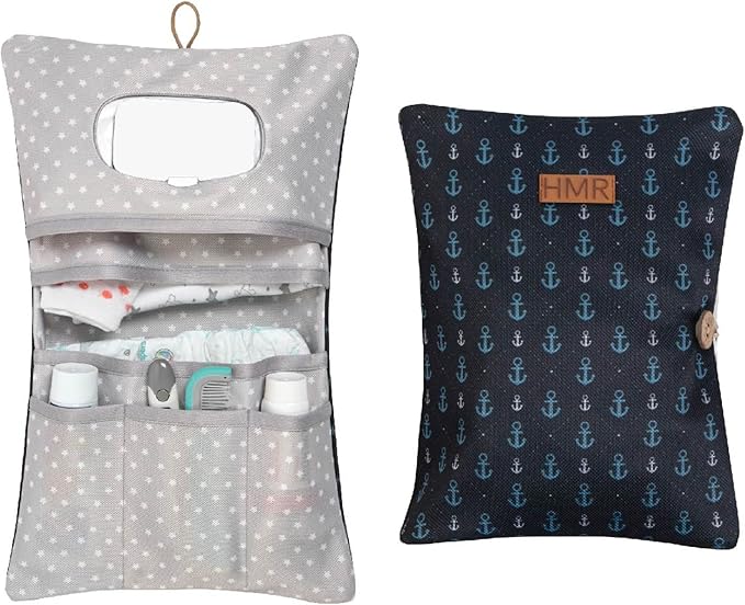HAMUR Baby Diaper Bag Organizer – Compact & Foldable Stroller Pouch for Newborn Essentials | Travel-Friendly | Fits Boys & Girls (Anchor)