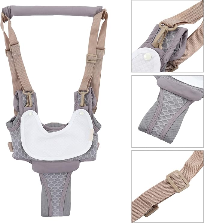 Baby Walking Harnesses, Lightweight Adjustable Detachable Crotch Pad Handheld Toddler Walk Assistant Belt Adjustable Standing Up and Walking Learning Helper for 8‑24M(Monsoon Grey-Profile Mesh)