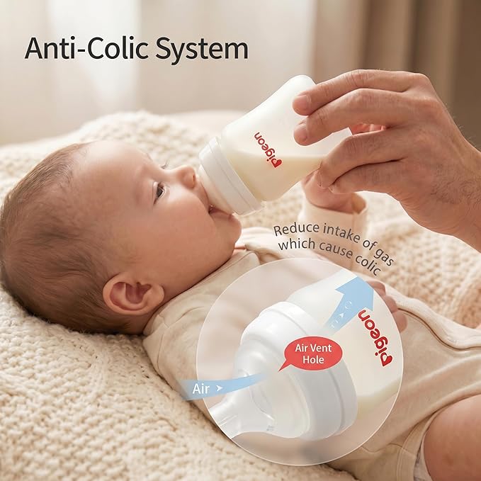 Pigeon Silicone Coating (Glass Inside/Silicone Outside) Baby Bottle, Wide Neck, Streamlined Body, Natural Feel, Easy to Clean, Heat-Resistant, 5 Oz (Pack of 2), Includes 2 pcs SS Nipples (0m+)