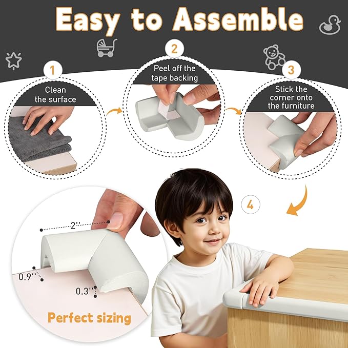 Thick Corner Edge Protector for Baby Proofing, 6.56Ft Furniture Edge Bumper with 10 L-Shaped & Soft Foam Corner Guards,Adhesive Baby proofing Bumper for Table, Small Toddler Bed (White)
