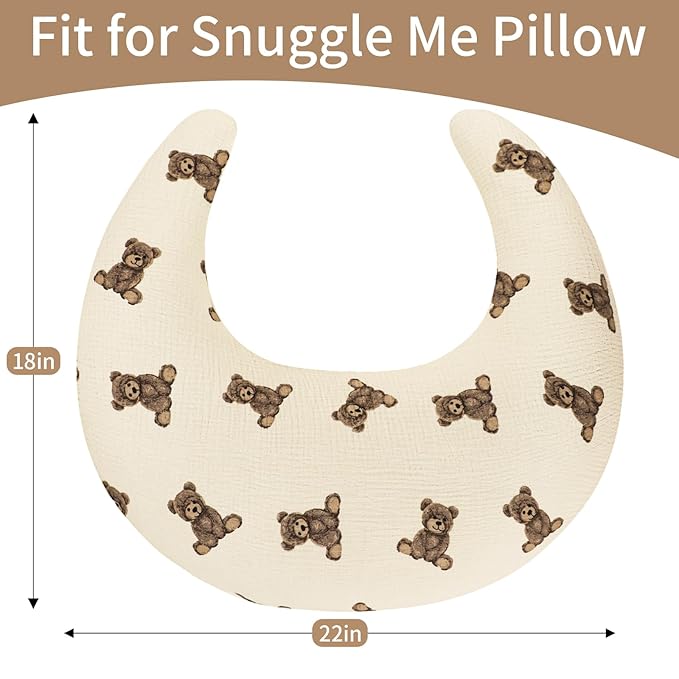 SWESEN Muslin Nursing Pillow Cover, Soft Removable Cover for Breastfeeding Pillows, Pillow Slipcover for Baby Boys and Girls, Comfortable & Breathable, Bear, Washable (Only Cover)