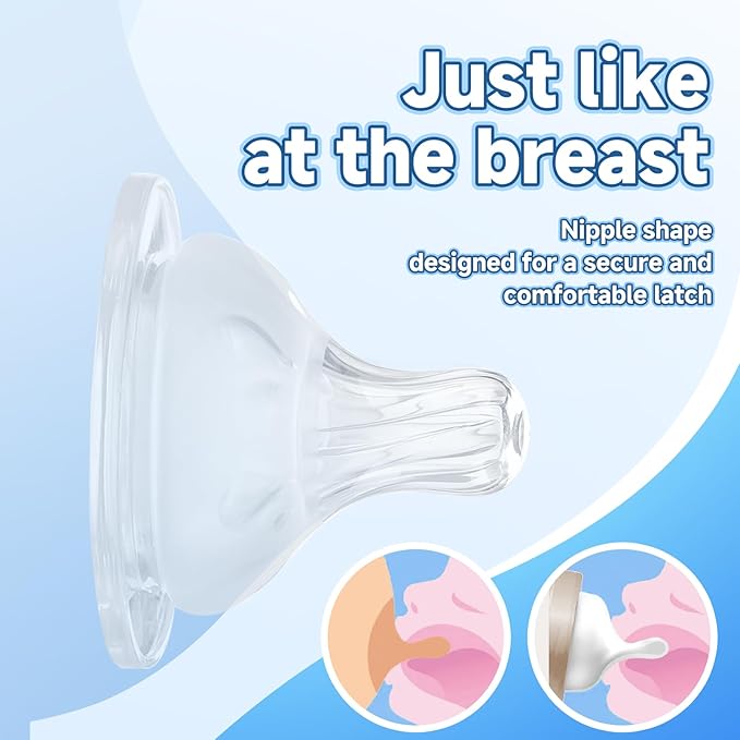 4 Pack Bottle Nipples Compatible with Mam Bottle, Soft Silicone Nipples for Bottle, Fit for MAM Bottles, Medium Flow, 3+ Months