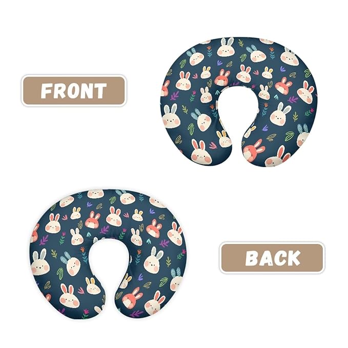 Cartoon Rabbit Nursing Pillow Cover Girls, Hand Draw Bunny Plant Leaves Baby Breastfeeding Infant Newborn Pillowcase Nursing Pillow Modern Botanical Original Support Cover