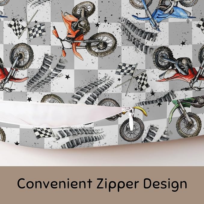 Vintage Motor Bike Checkered Nursing Pillow Cover Stretchy Removable for Baby Girls Boys Motorcycle Race Flag Stars Cover for Breastfeeding and Bottle Feeding Racing Vehicles Pillowcase