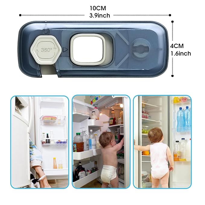 Fridge Locks with Self Adhesive, Refrigerator Latch for Kids, Toddlers and Children, Child & Baby Proofing Freezer Door Lock for, Cabinets and Drawers, Oven, Windows (Blue-2pack)