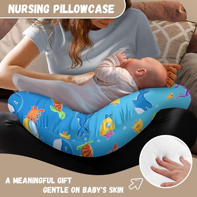 Underwater Animals Nursing Pillow Cover for Infant, Lightweight Neutral Breastfeeding Pillow Slipcover, Easy to Clean Removable Pillow Cover for Infant Snug