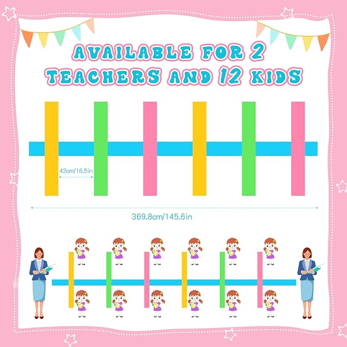 Jexine 4 Pack Children's Walking Ropes with 12 Handles Colorful Outdoor Safety Line for Toddlers Kids Preschool Daycare School Kindergarten Baby, up to 12 Children 2 Teachers
