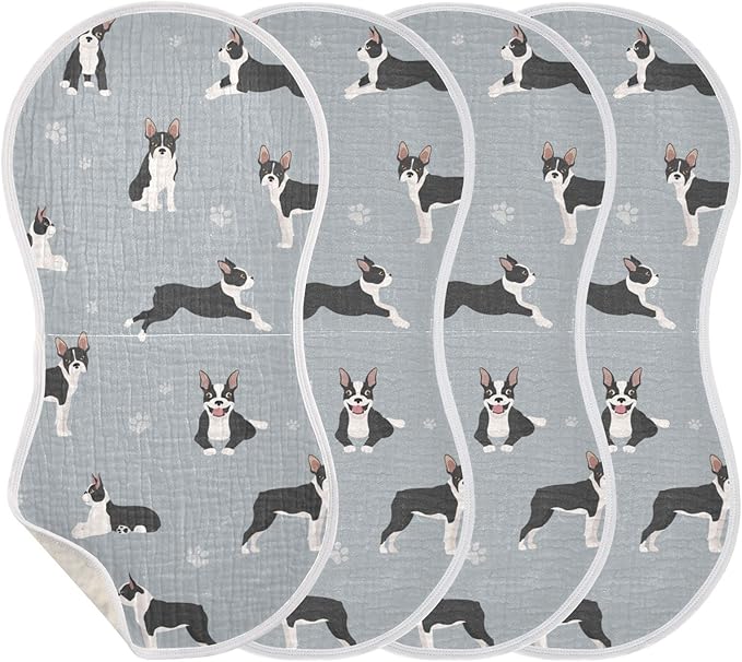 Boston Terrier Dog Do Yoga Muslin Burp Cloths for Baby 4 Pack 100% Cotton Baby Washcloths Bibs for Boy Girl