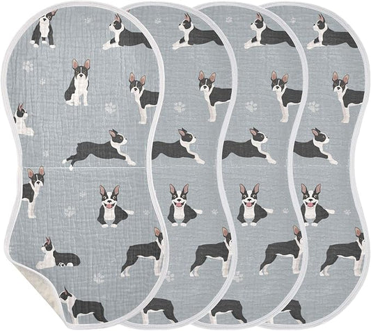 Boston Terrier Dog Do Yoga Muslin Burp Cloths for Baby 4 Pack 100% Cotton Baby Washcloths Bibs for Boy Girl