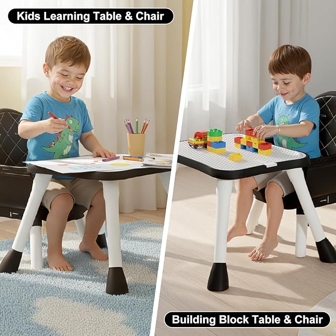 6-in-1 Convertible Baby Highchair, Booster Seat, Toddler Chair & Building Block Table, with Removable Tray, Easy Clean Cushion & 5-Point Harness (Black)