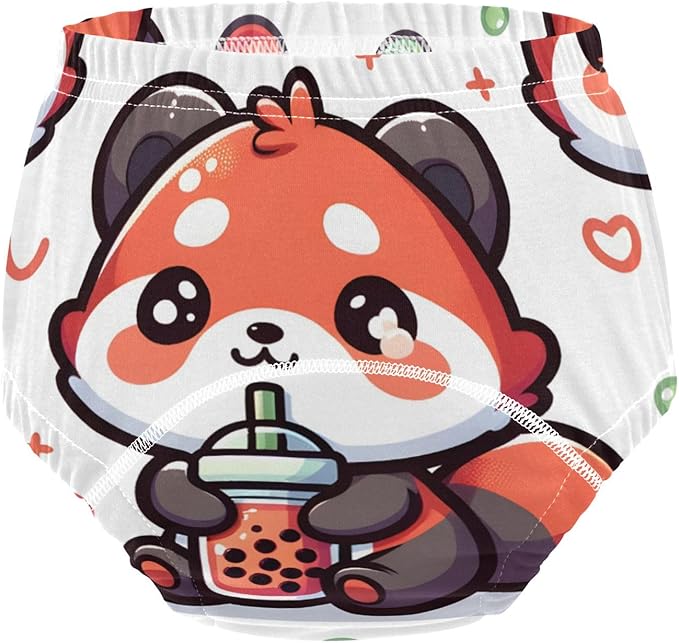 Toddler Training Pants, Cute Red Panda with Bubble Tea Cartoon Cotton Potty Training Underwear for Baby Boy Girl 3-Pack