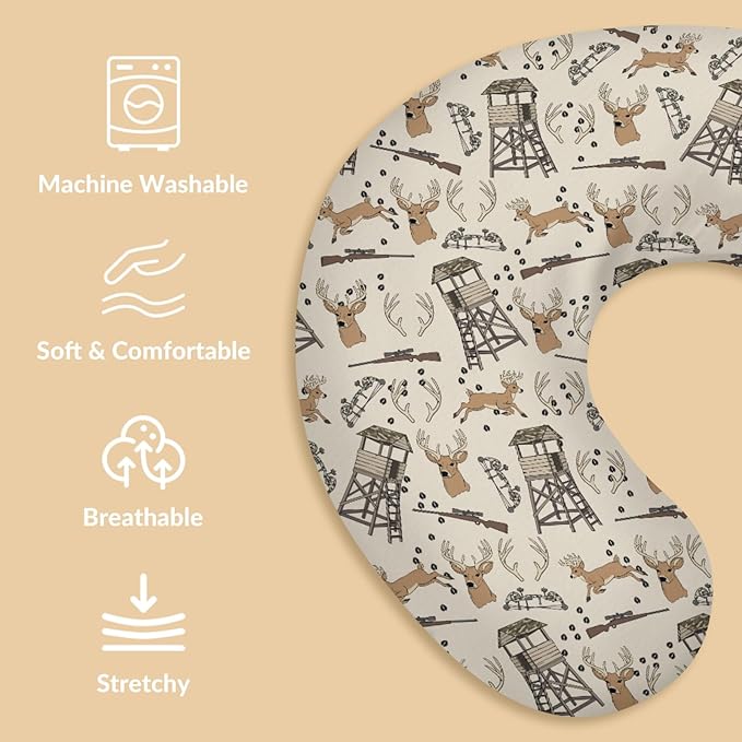 Deer Hunting Nursing Pillow Covers Hunter Tree Stand Removable Breastfeeding Slipcover Wild Animals Hunter Nursing Pillow Case for Newborn Boys Girls
