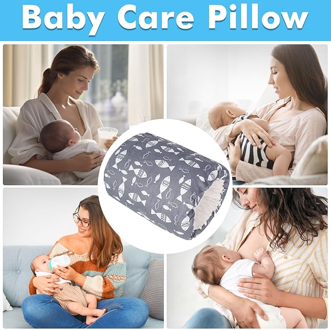 Baby Feeding Arm Pillow,Nursing Arm Pillows for Breastfeeding,Soft Cotton for Newborn, More Support for Mom and Baby,Portable and Washable,Ergonomic Nursing Essentials（Grey Little Fish）