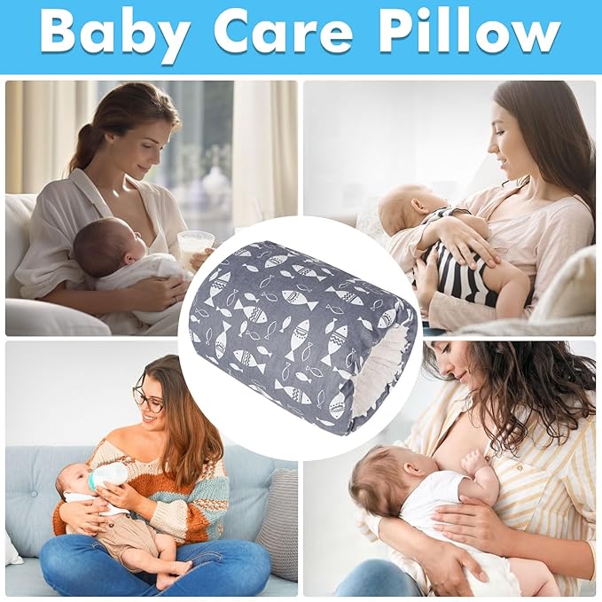 Baby Feeding Arm Pillow,Soft Cotton Bottle Nursing Arm Pillows for Newborn,Breastfeeding Pillows for More Support for Mom and Baby,Portable and Washable,Ergonomic Nursing Essentials(Grey Fish)