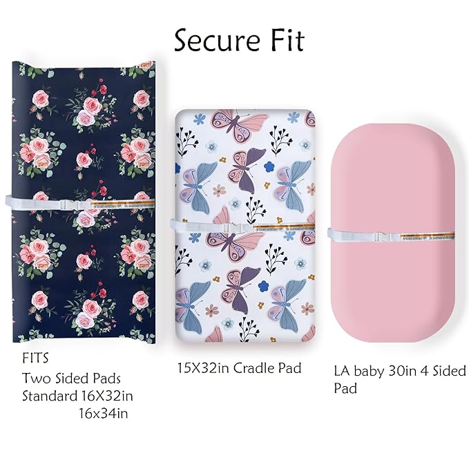 AMROSE 3 Pack Easy Care Changing Pad Covers, Ultra Soft Microfiber Diaper Change Table Sheets for Baby Girls, Floral & Butterfly & Pink
