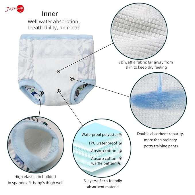 Joyo roy 10Pcs Strong Absorbent Toilet Training Pants 6T Soft Thick Padded Leakproof Toddler Potty Training Underwear for Boys Size 6 Underwear Comfortable Washable Waterproof Big Kid Pee Pants