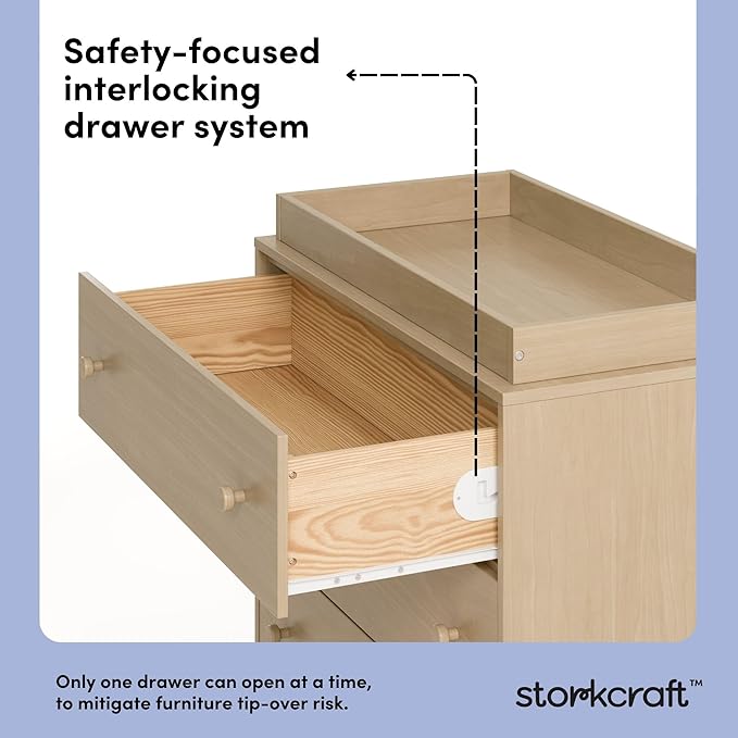 Storkcraft Texas 3 Drawer Chest with Removable Changing Table Topper (Driftwood) – GREENGUARD Gold Certified Baby Dresser, Interlocking Drawer System for Nursery & Kids’ Bedroom Dresser
