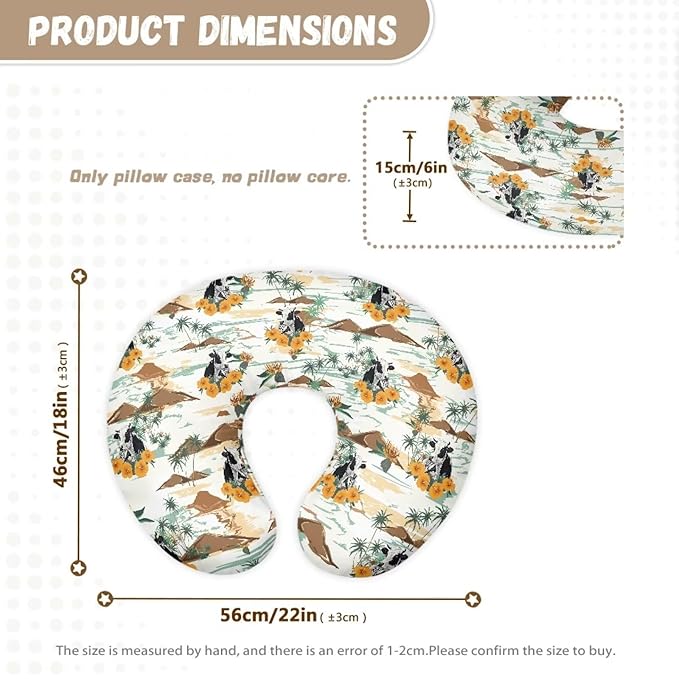 Palm Tree Cow Nursing Pillow Cover for Newborn Babies Soft & Gentle on Baby Skin Feeding Cushion Slipcover Breastfeeding Support Pillow Case with Hidden Zipper