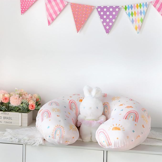 Nursing Pillow Cover 1 Pack, Removable Nursing Pillow Cover for Breastfeeding Pillows, Super Soft Comfortable Slipcover for Boy and Girls, Pink & Sunshine Rainbow