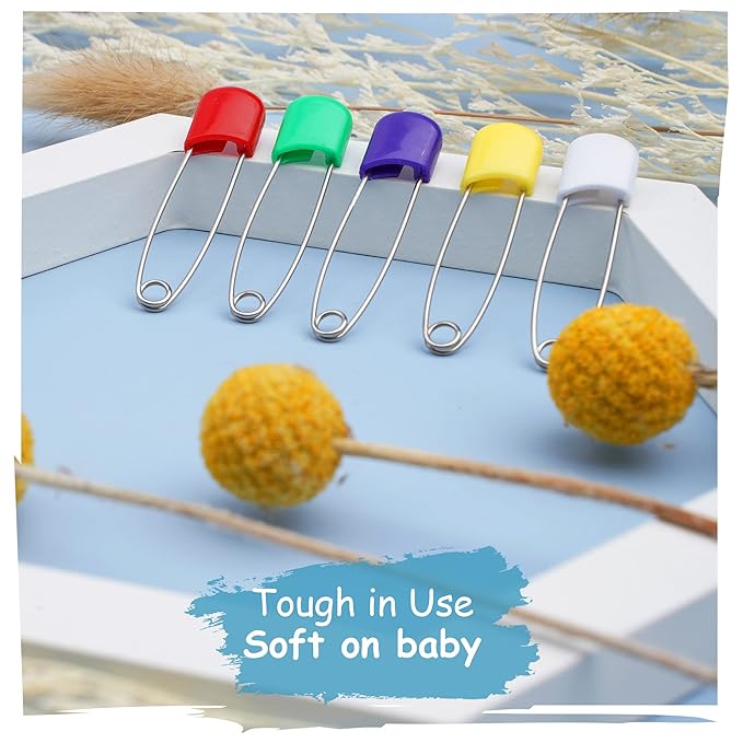50 PCS Diaper Pins - Stainless Steel Pins with Plastic Safety Lock, Large Nappy Pins with Colorful Plastic Heads, 5.5cm x 1.1cm - Safety Pins for Baby Cloth Diapers