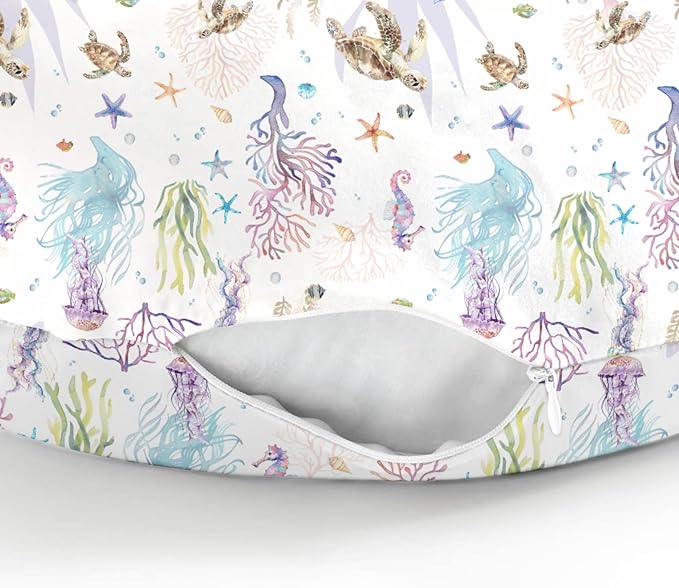 Retro Sea Animals Baby Nursing Pillow Covers for Boy Girl Boho Sea Horse Turtle Jellyfish Starfish Coral Nursing Pillowcase for Breastfeeding Pillows Ocean Marine Soft Stretchy Slipcovers for Newborn