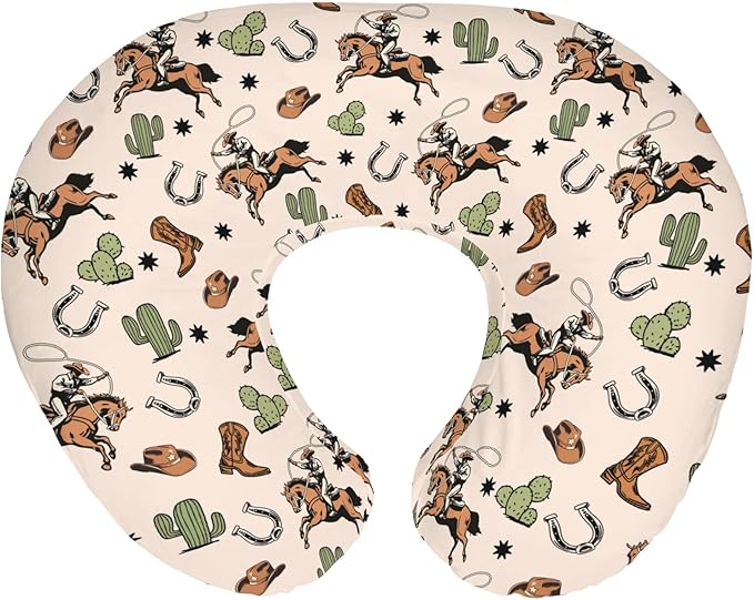 Country Western Nursing Pillow Covers for Boy Girl Cowboy Hat Boots Horse Cactus Nursing Pillow Slipcovers for Breastfeeding Pillows Wild West Desert Soft Stretchy Removable Covers for Newborn Infant