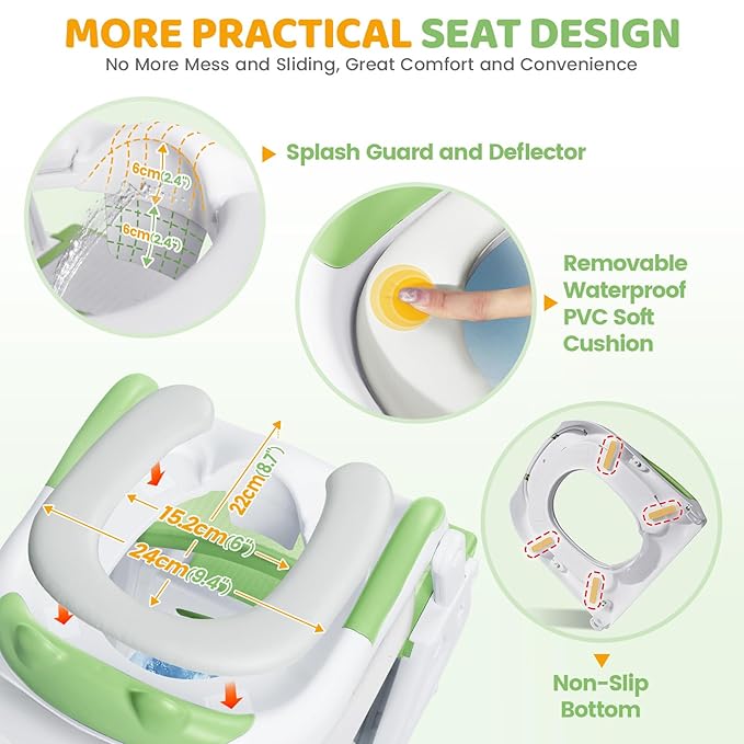 Orzbow Potty Training Seat | Upgrade Toddler Potty Training Toilet with Step Stool, 2-in-1 Stability Toilet Seat for Boys Girls | with Splash Guard, Anti-Slip Pad, Ladder, and Height Adjustable, Green