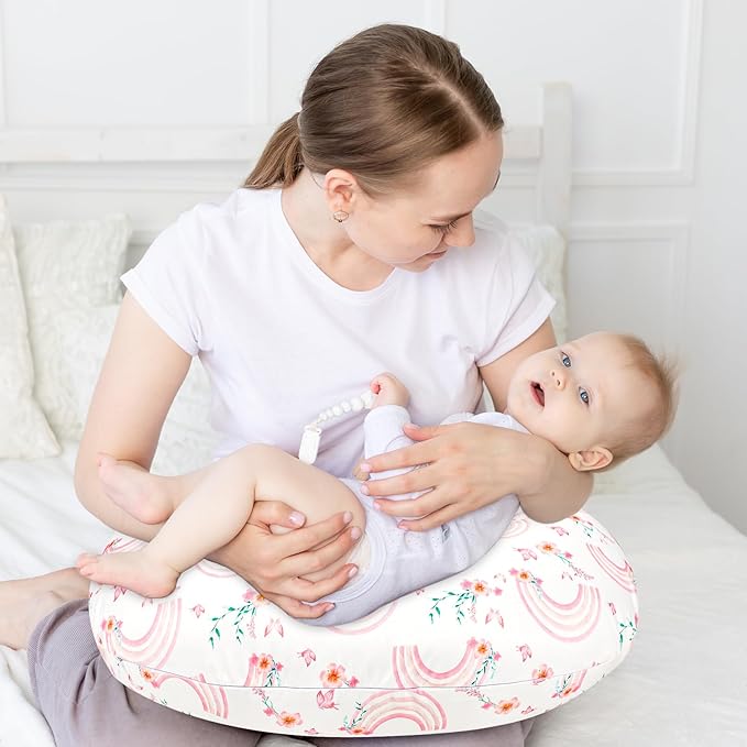 Hooyax Baby Waterproof Nursing Pillow Cover, Stretchy Nursing Covers for Breastfeeding Pillows, Adorable Infant Feeding Pillow Slipcover for Baby Boy and Girls (Rainbow)