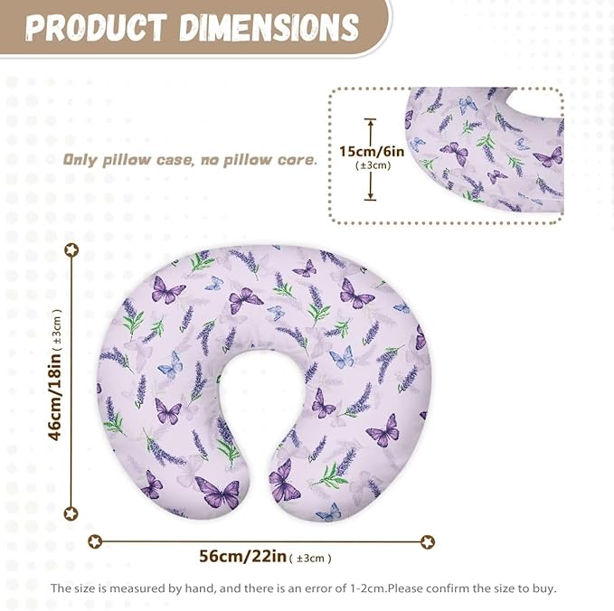 Nursing Pillow Cover, Ultra Soft Compatible with Pillow,Washable & Breathable，Fits The Original Support for Breastfeeding,Lavender Butterfly