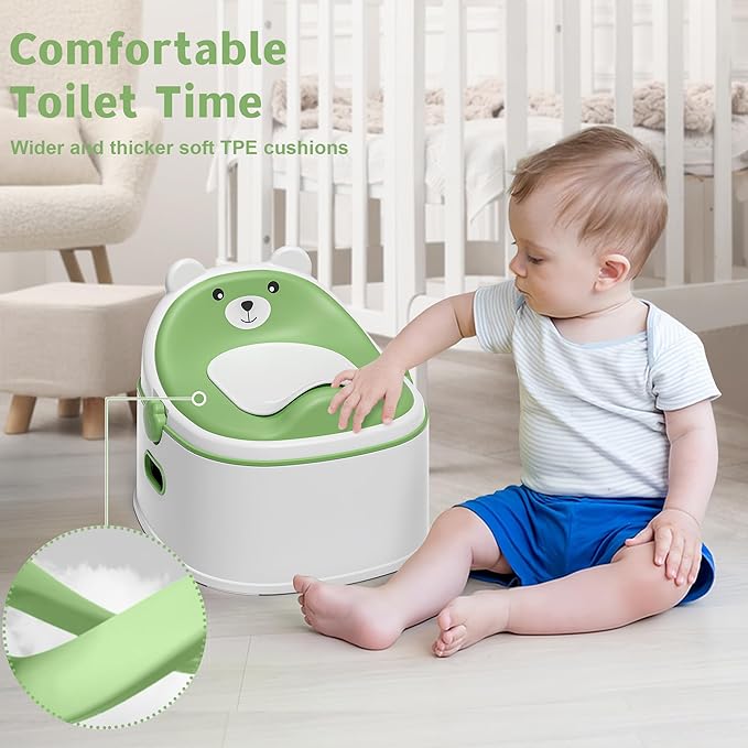 3-in-1 Potty Training Toilet, Portable Potty, Potty Training Seat and Toddler Step Stool, Easy Setup and Clean, Anti-Slip Toddler Potty Trainer for Boy Girl,Green