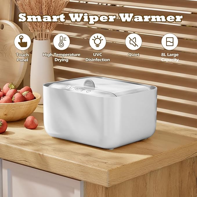 Wipe Warmer,Baby Wipe Warmer Dispenser,Large Capacity Wipe Holder Box Container with Night Light,Adjustable Temperature Display,No Need Water and Sponge,Fast Heating (Off white)