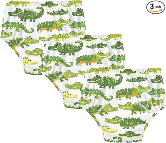Toddler Potty Training Underwear Cartoon Green Crocodile Cotton Absorbent Toilet Training Pants for Boys Girls 2T-5T