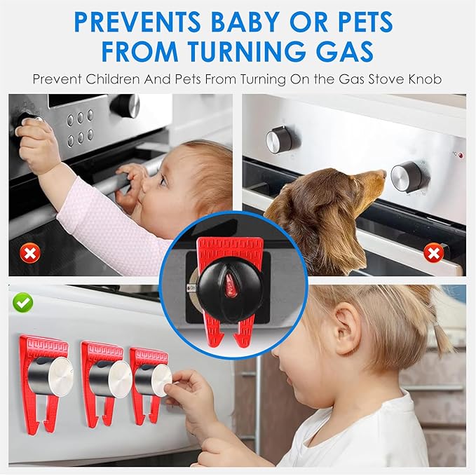 6 Pack Gas Stove Knob Locks, Silicone Oven Knob Safety Covers Baby Proof, Gas Stove Knob Covers for Baby and Pets Safety (Red)