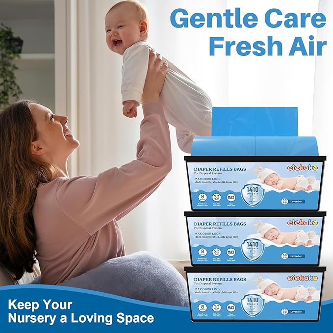 Diaper Refill Bag 7-Layer Odor Control Extra Thick for Genie Easy Roll & Platinum Pail, 3-Pack (90 Bags), Holds Up to 4200 Newborn Diapers