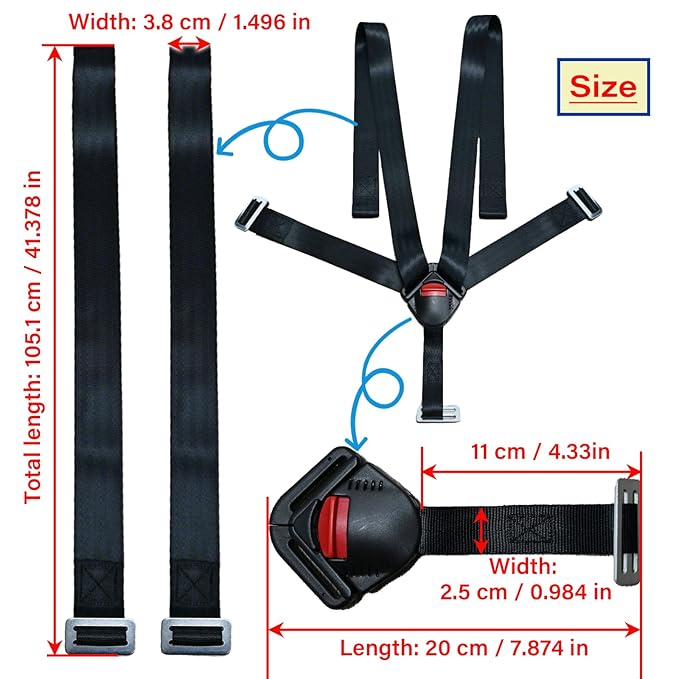 Universal 5 Point Baby Seat Chest Harness with Locking Buckle Adjustable Straps Replacement for Baby Highchair Stroller Pushchair