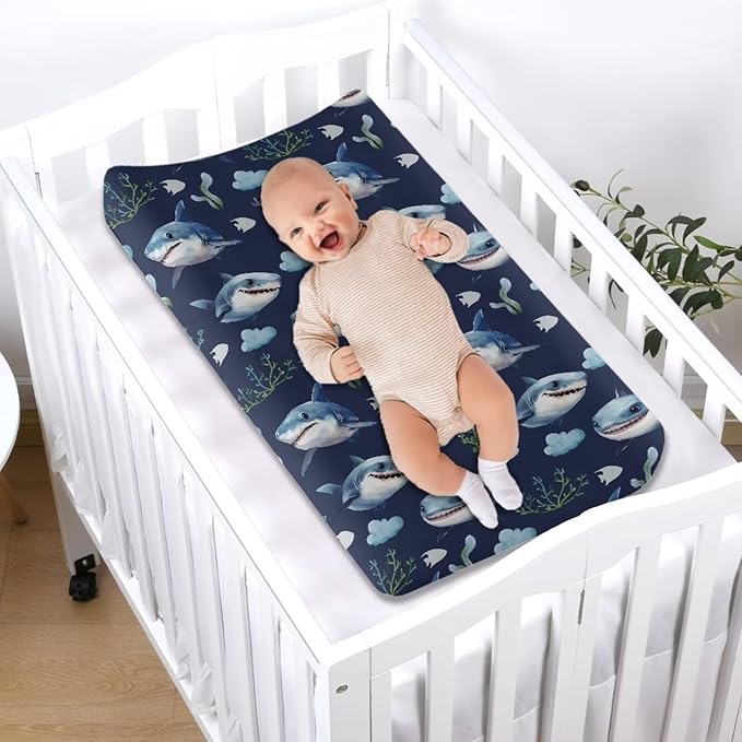 White Shark Changing Pad Cover for Baby Girls Boys Change Table Covers Diaper Changing Cute Mat Sheets Cover Soft Breathable