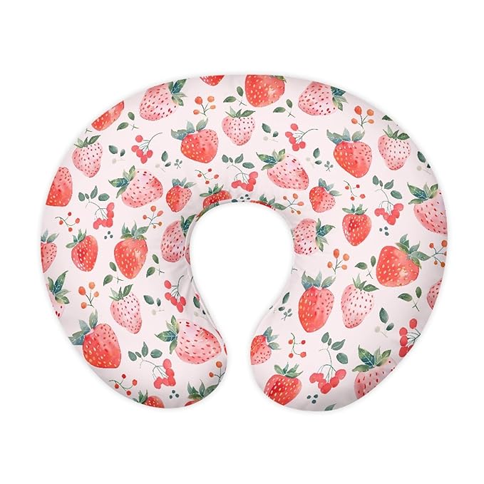 Forchrinse Pink Strawberry Nursing Pillow Cover for Girls Princess Nursing Pillow Slipcover for Breastfeeding Moms,Easy to Care, Medium